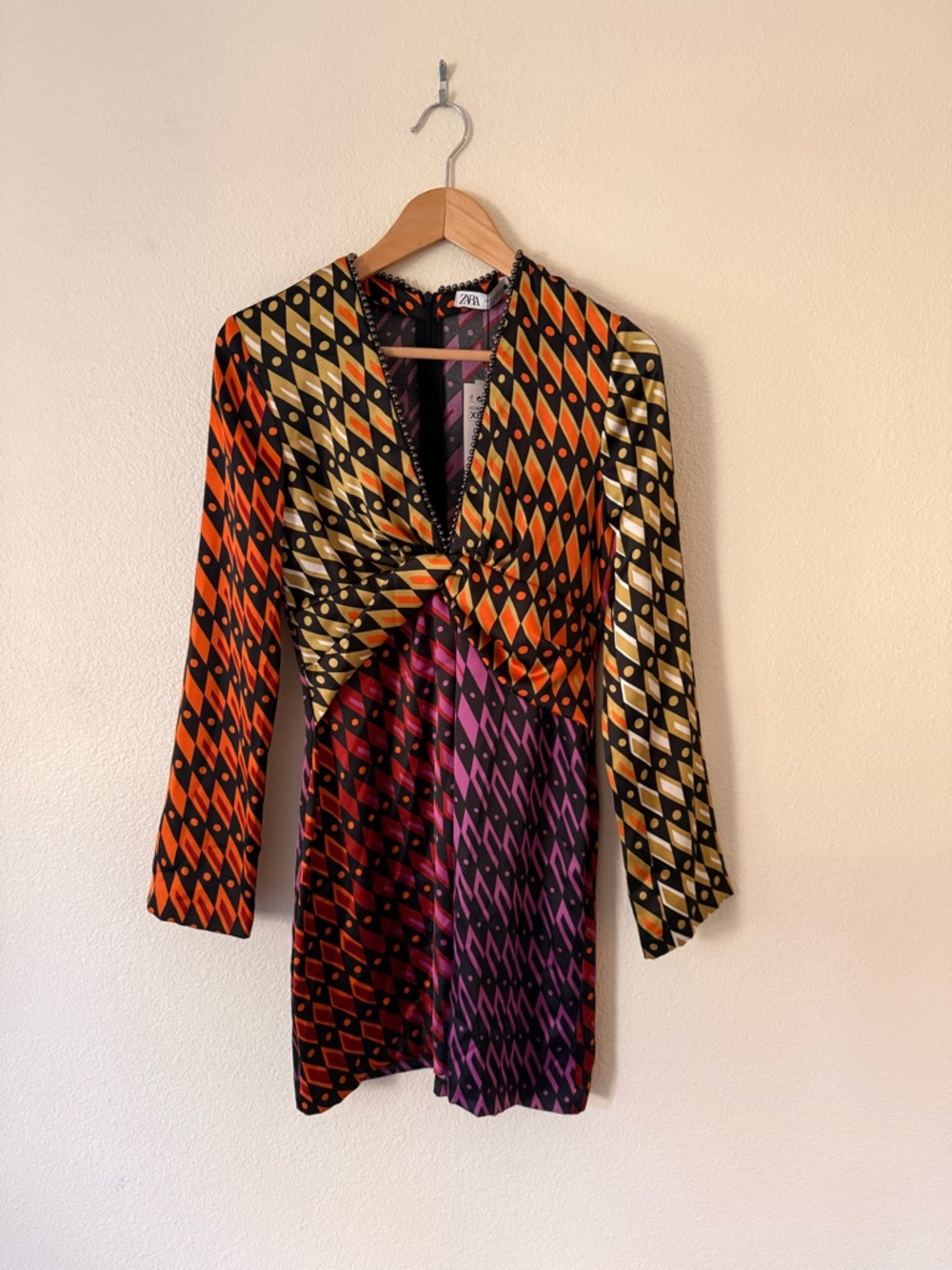 Zara Multicolor Geometric Wrap Dress - Orange, Purple, Gold